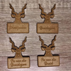 Alternative view of Wedding Badges Kudu Themed