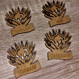 Alternative view of Wedding Badges with Protea Design