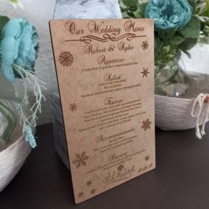 Alternative view of Table Menus with Winter Wonderland Design