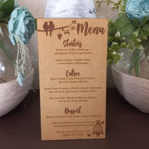 Table Menus with Love Birds on Branch