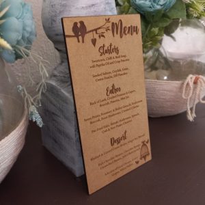 Alternative view of Table Menus with Love Birds on Branch
