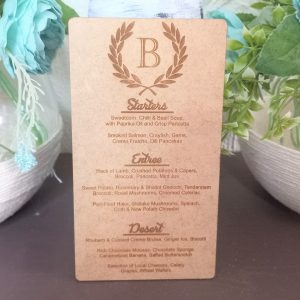 Table Menus with Initial Wreath Engraved