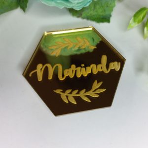 Place Cards with Name on Mirror Hexagon